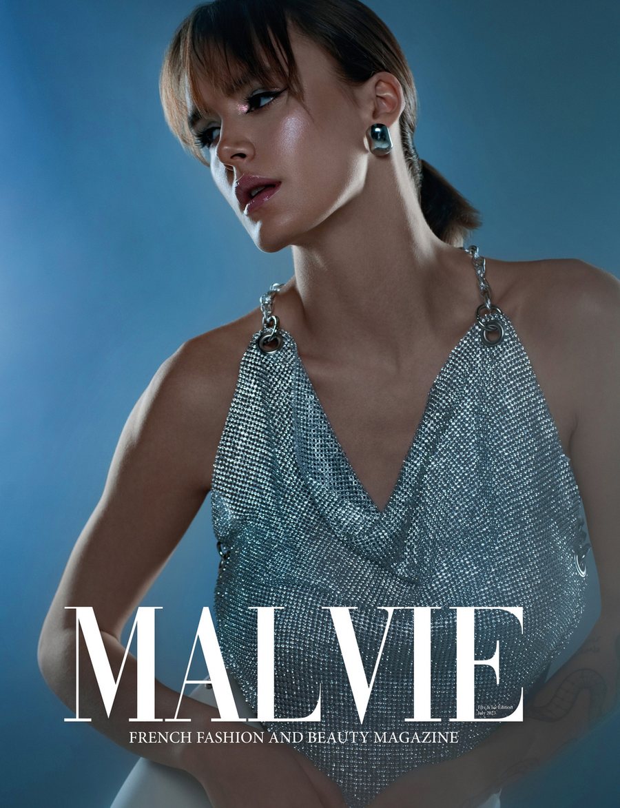 MALVIE Magazine cover: luminous makeup and a graphic fringe