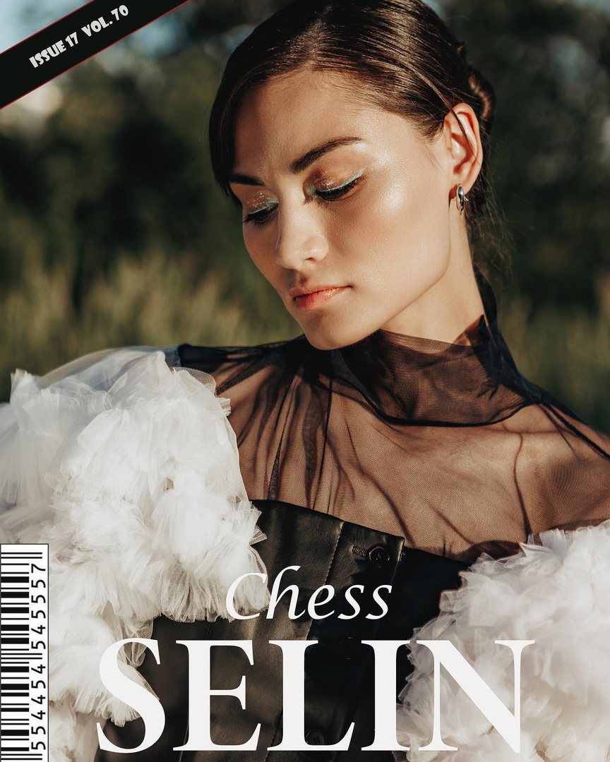 SELIN magazine cover "Chess": luminous skin and shimmering eyeshadow